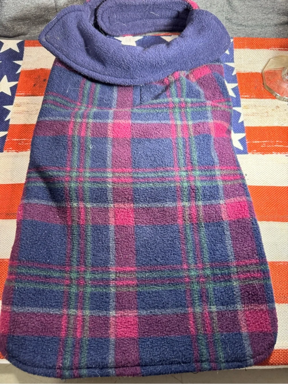 Plaid Fleece Dog Coat in Purple and Pink